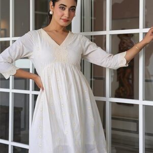 215 Off White Pure Cotton Schiffli A-line Tunic L