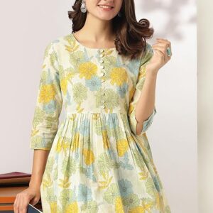 216 Off White Pure Cotton Floral Printed A-line Tunic S