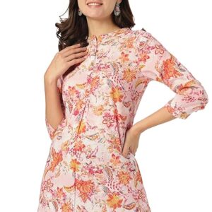 217 Pink Pure Cotton Floral Printed Straight Tunic L