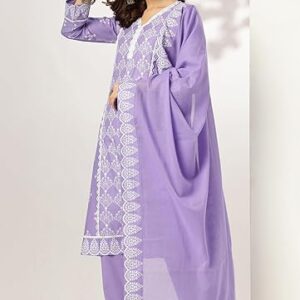 220 Cotton Lavender Ethnic Print Casual Wear Kurta Set L