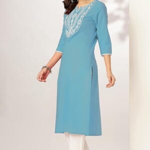 224 Pure Cotton Yoke Embroidered Straight Kurta M