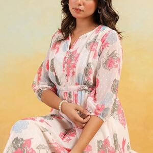 226 Fit and Flare Midi Dobby Georgette Floral Printed Flared Dress L