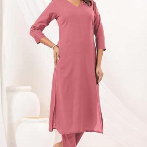 227 Pink Cotton Solid Straight Kurta Pant Set  XL