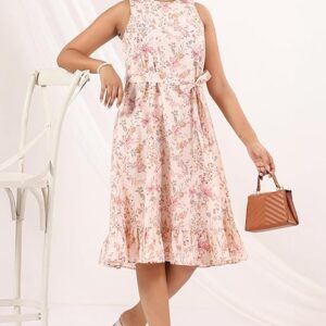 250 Peach Pure Cotton Floral Printed A-line Dress XS