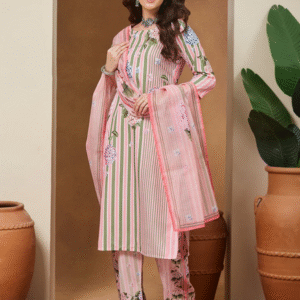 257 Light Pink Cotton Blend Floral Printed Straight Kurta Set M