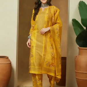 262 Yellow Cotton Blend Floral Printed Pakistani Floral Straight Kurta Set XXL