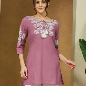 265 Purple Pure Cotton Embroidered Straight Tunic M
