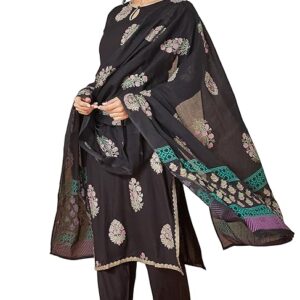 268 Black Rayon Floral Gold Printed Straight Kurta Set XS