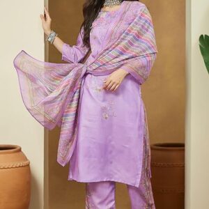 269 Lavender Cotton Blend Floral Printed Straight Kurta Set S