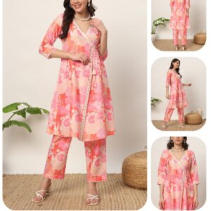 363 Pink Cotton Blend A-Line Kurta and Pant L