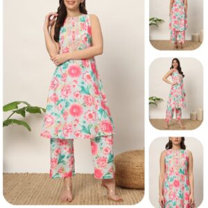366 Pink Cotton Blend A-Line Kurta Set 2XL