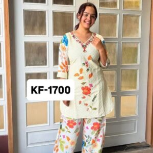 387 COTTON EMBROIDERY WORK CO ORD SET 2XL