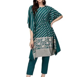 476 Teal Blue Poly Crepe Kaftan Kurta L