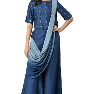 478 Navy Blue Crop With Pants Having Attached Ombre L