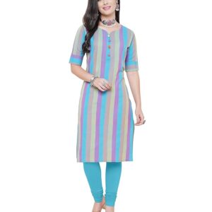 481 Cotton Kurti Multicolor Striped Elbow  L